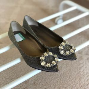 Vaneli shimmery shoes w crystal rhinestone buckle